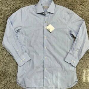 Hickey Freeman Light Blue Check Contemporary Fit Button Down, Size 15.5 32/33